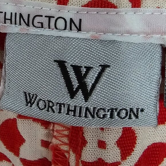 Worthington Red White Floral Geometric Retro Cigarette Ankle Pants 10 - Picture 8 of 11